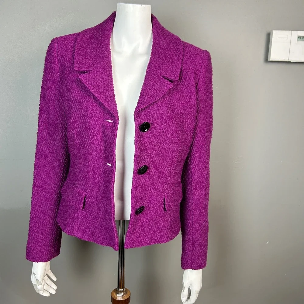Lafayette 148 New York Boucle Blazer Size 6 Purple Tweed Colorful Winter wool‎